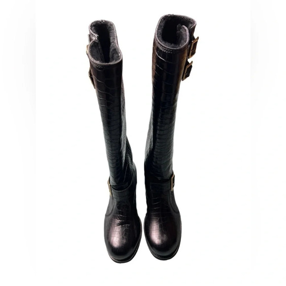 JIMMY CHOO Womens Boots Stamped Mock Croc Shearling Size 36.5 Buckled $1,295 - Picture 13 of 16